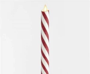 NIB POTTERY BARN Flameless Taper Candle Moving Wick Wax CANDY STRIPE 8" NW $69 - Picture 1 of 2