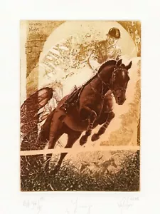 Pferderennen, limitierte Auflage Kunstdruck Radierung Exlibris von Peter Velikov - Bild 1 von 2