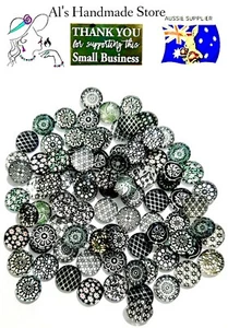 DIY GLASS CABOCHON BLACK WHITE GREY QTY 10 or 20 PIECES 12mm AUSSIE STOCK - Picture 1 of 1