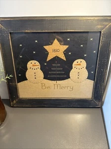 Primitive Folk Art Framed Felt Snowmen Pine Creek Traditions 2011 - Picture 1 of 3