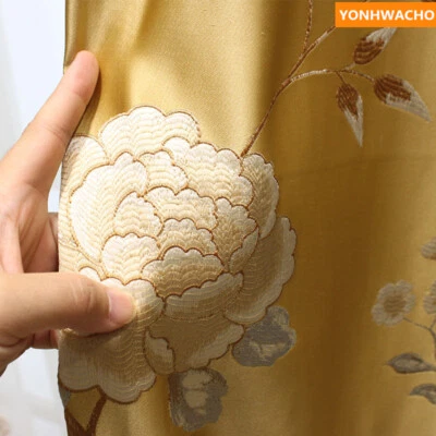 Classical LivingRoom Golden Yellow Embroidered cloth blackout curtain tulle B125 - Image 1 of 4