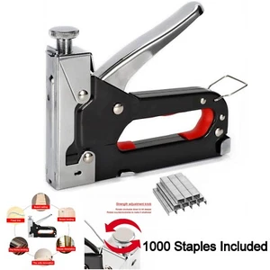 Powerful Heavy Duty Tacker Staple Gun Wood Craft Upholstery Stapler +1000 Staple - Picture 1 of 9