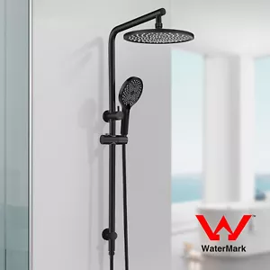Black 10'' Round Plastic Shower Head 3-MODE Handheld Gooseneck Rail Diverter SET - Picture 1 of 12
