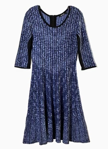 Vestido tejido acampanado Nic + Zoe Fit para mujer talla pequeña estampado azul costuras negras nuevo sin etiquetas - Imagen 1 de 13
