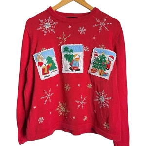 Vintage All Points Reference Point Ugly Christmas Sweater Women XL Red Holiday - Picture 1 of 10