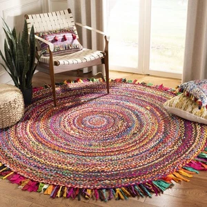 SAFAVIEH Braided Collection Area Rug - 6' Round, Red & Multi, Handmade Boho F... - Picture 1 of 4