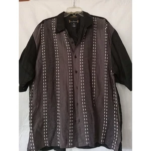 Camisa Stacy Adams Para Hombre 2XL Gris Negro Lino Abotonada Manga Corta - Imagen 1 de 6