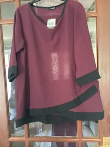 Burgundy & black Blouse Size 16 Polyester Three Quarter Sleeves - Picture 1 of 2