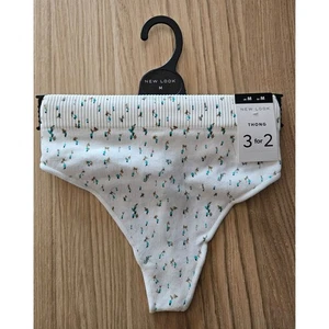New Look White and Blue Floral Thong Size Medium Brand New with tags - Picture 1 of 4