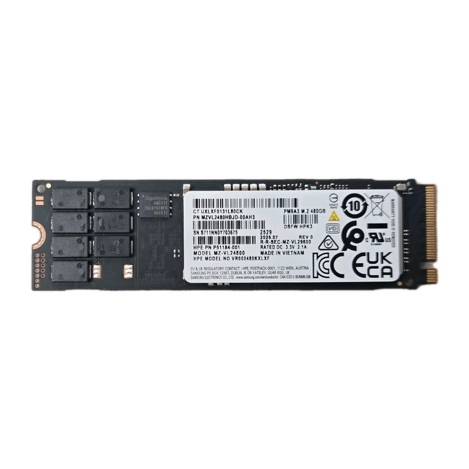 P51184-001 HP 480GB NVMe RI M.2 PM9A3 SSD-SAM New OB Free Shipping  - Image 1 of 2