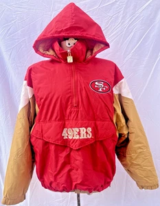 Vintage Logo 7 NFL San Fransisco 49ers 1/2 Zip Puffer Jacket - Red/Gold - LARGE - Picture 1 of 24