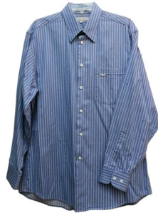 ALEX CANNON Mens L . Long Sleeve . Striped . Dress Shirt . Hidden collar buttons - Picture 1 of 12