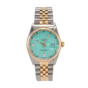 1984 Rolex Datejust 36MM 16013 Turquoise Dial Jubilee Yellow Gold Steel Watch - Picture 1 of 9