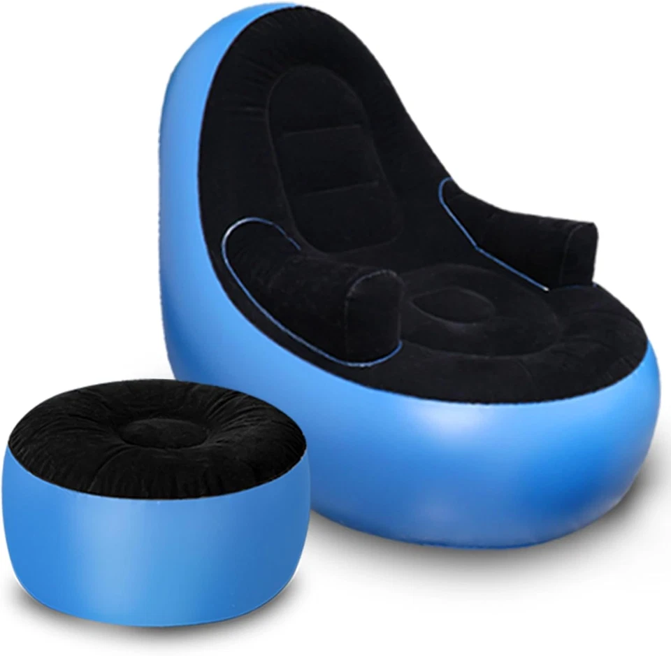 Inflatable Couch with Armrest＆Ottoman Blow up Lounger Chair Folding Air Chair - Image 1 of 4