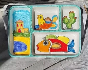 NINO PARRUCCA Hand Painted Serving Dish Whimsical Nautical Picasso Style - Picture 1 of 5