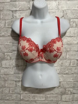 Victoria’s Secret Dream Angels Lined Demi Bra Size 36DD Floral Red Lace Pearls - Image 1 of 4