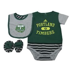Portland Timbers Mls Adidas Baby Infant 3 Piece Creeper Bib & Boots Combo Set