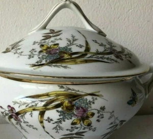 Antica zuppiera/marmitta ceramica/porcellana Limoges? - fiori - Foto 1 di 10