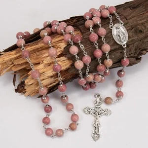 Collar Rosario Cuentas Piedra Aventurina Rosa Milagroso - Imagen 1 de 6