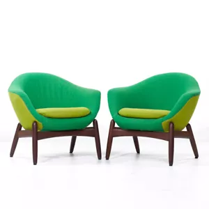Kofod Larsen for Povl Dinesen Mid Century Danish Teak Pod Lounge Chairs - Pair - Picture 1 of 12