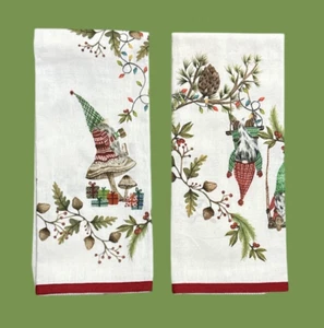 Pottery Barn Forest Gnome Christmas Holiday Guest Towel Set of 2 - Picture 1 of 3