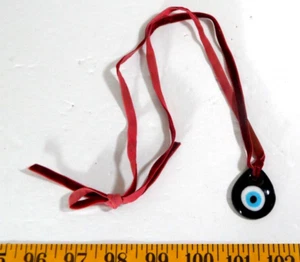 Turkish Evil Eye Glass Pendant Amulet on 24" Adjustable Velvet Necklace - Picture 1 of 3