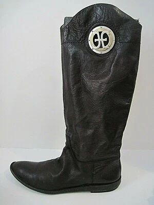 Botas FABI Italia Cuero Negro Hasta la Rodilla Tono Plateado Latón Logo Talla 40 Foto 1 de 4