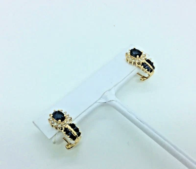 14K YELLOW GOLD .50 TCW DIAMOND &  1.00 Sapphire  OMEGA BACK EARRINGS ADR - Image 1 of 4