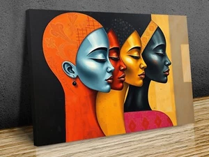Four Ethic Ladies Abstract Art mounted canvas print ready to hang - Picture 1 of 10