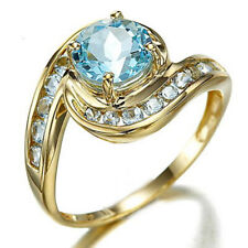 Womens Jewelry Blue Aquamarine 18K Gold Filled Cocktail Ring Size 6-10