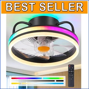 Stylish 13" RGB Dimmable Ceiling Fan - Low Profile Bladeless Design for Safety - Picture 1 of 11