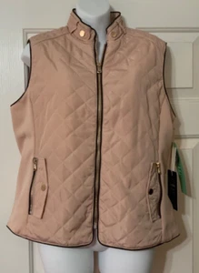 Cavalini Womens Pink Quilted Puffer Vest Faux Fur Lined Size PL NEW - Picture 1 of 5