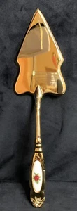 Royal Doulton Gold Electroplated Rose Cake Pie Slice Server IOB Compliments OCR - Picture 1 of 11