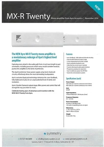 Audio Data Sheet - Symmetry Ayre Acoustics - MX-R Twenty - Amplifier (CE17) - Picture 1 of 1