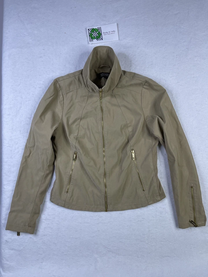 Kenneth Cole Reaction 女式人造皮革全拉链前夹克-香槟-M — 第 1/4 张图片