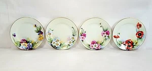 Placas de brillo japonesas vintage de 8 1/2" con flores pintadas a mano borde dorado 00101010 - Imagen 1 de 7