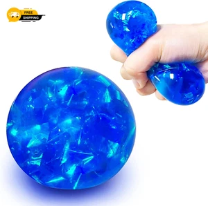 Blue Squishy Glitter Stress Balls for Kids and Adults - Stretch Stress Relief Sq - Picture 1 of 15