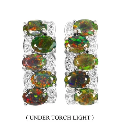 925 Sterling Silber Ohrringe Oval Schwarz Opal 6x4mm Natur Edelstein Schmuck - Bild 1 von 4