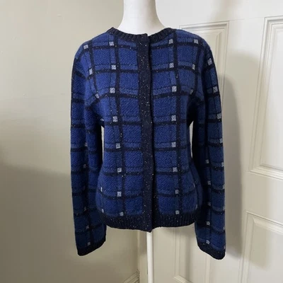 MARC BY MARC JACOBS женщин синий и черный клетку кардиган свитер шерсти опрятный большой - Изображение 1 из 4