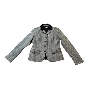 Isaac Mizrahi Tweed Blazer Jacket Velvet Trim Career Office Women's Size 8 - Picture 1 of 11
