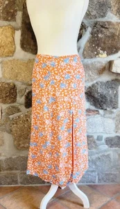 Maeve by Anthropologie Lille Side-Slit Midi Skirt Size 4 Orange White Floral - Picture 1 of 12