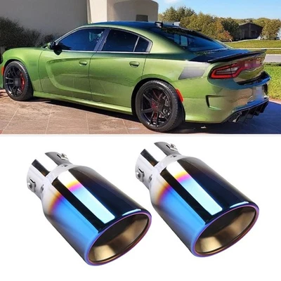 2x Exhaust Pipe Tip Rear Tail Throat Muffler Stainless For Dodge Charger Foto 1 de 4