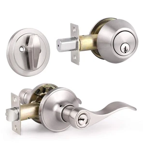 Juego de manijas de puerta de entrada con cerrojos de un solo cilindro, todas con llave por igual, satinadas... - Imagen 1 de 6