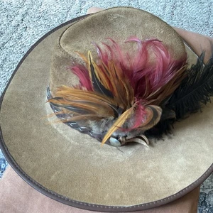 Cappello da cowboy in pelle SAN ZENO LEATHER fatto a mano vintage PLAINSMEN taglia Med - Foto 1 di 7