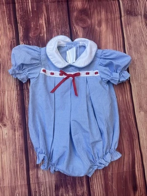 Zuccini kids Girls red white Blue Checkered Bubble romper size 3 months baby - Image 1 of 4