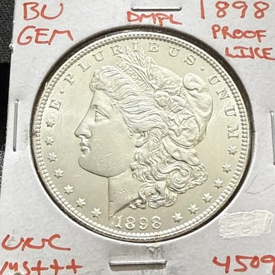 1898 BU GEM MORGAN SILVER DOLLAR UNC MS+++ DMPL U.S. MINT RARE COIN 4509 - Image 1 of 2