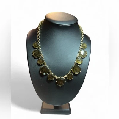 Collar llamativo tono dorado vidrio agrietado estético grueso bisutería 20" Foto 1 de 2