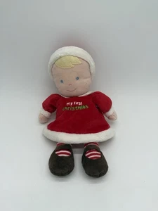 My First Christmas Puppe Plüsch rote Rassel Kleinkind Spielzeug blonde Haare blaue Augen 10 Zoll - Bild 1 von 3