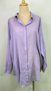 PRIMARK Lavander India Cotton Lagenlook Oversized Button Up Tunic Top Shirt L - Picture 1 of 6