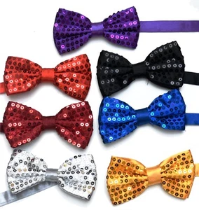 Sequin Satin Shiny Bow Tie Dickie Show Sparkly Fancy Dress Magic Mens Boys - Picture 1 of 15